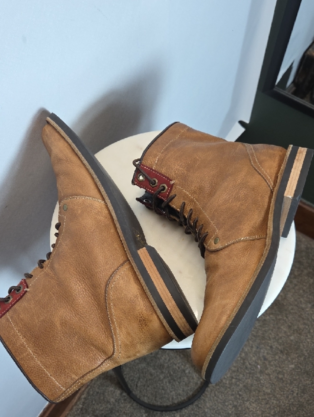 Penguins Jerry Jeff Men's Tan Leather Boots Size 42 - Picture 5 of 10